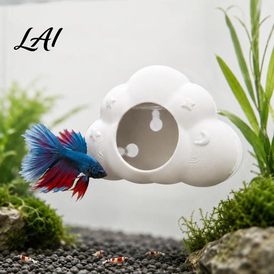 Aquarium Cave Decor Cloud Shape Cave with Suction Hideout Betta Fish Cups Small Hiding Spot Decorative Shrimp for Tanks