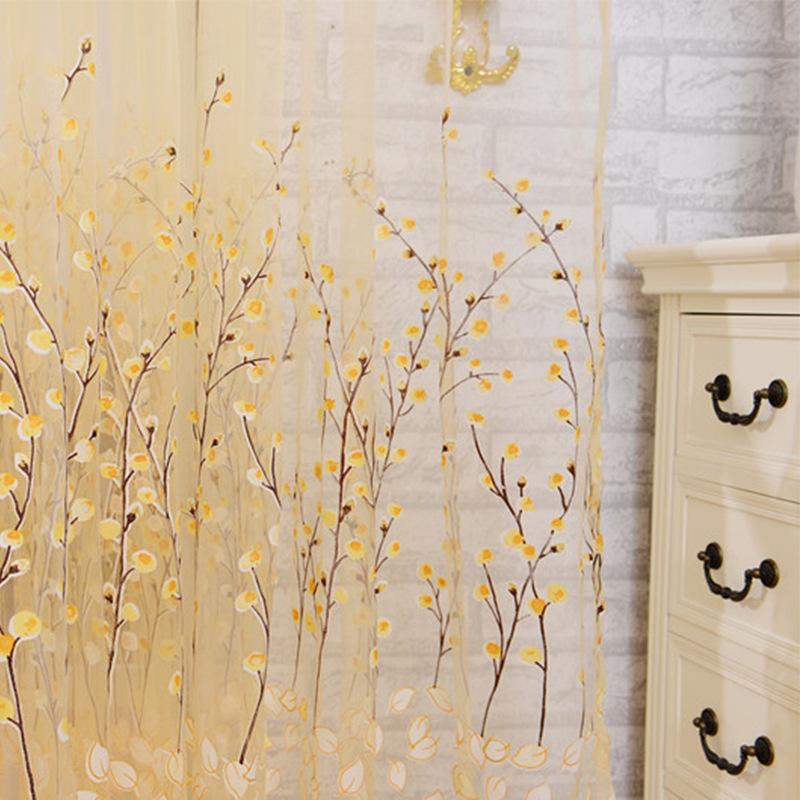 Transmitting Printed Wintersweet Pastoral Style Sheer Curtains Semi-shading Curtain Home Livingroom Window Decoration
