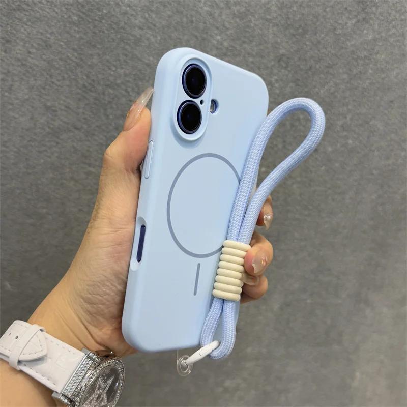 Оригинальный чехол Candy из жидкого силикона с MagSafe для iPhone 17 16 15 14 13 12 Pro Max, мягкий, противоударный, с магнитной ремешком-шнурком