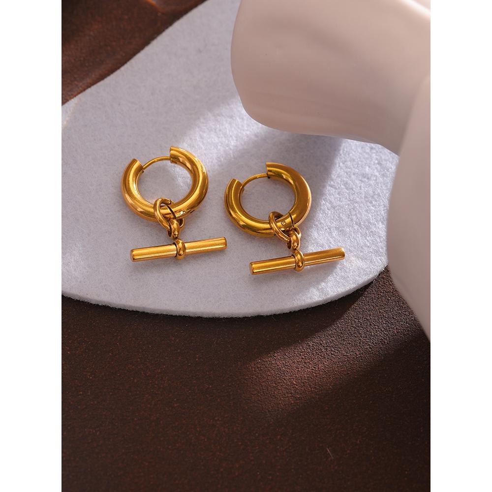 Yhpup Stainless Steel Unusual Earrings Statement Metal Golden Geometric Huggie Earrings Trendy Jewelry for Women Office Gfit
