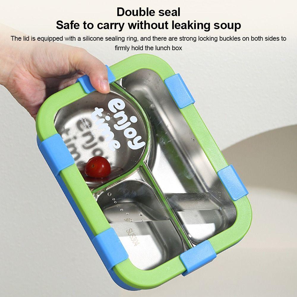 304 Stainless Steel Thermal Lunch Box 3 Compartments Bento Lunch Box  School Use