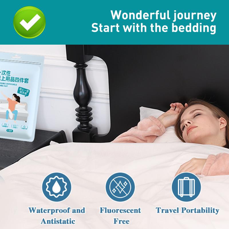 4-Piece Thickened Disposable Bed Sheet Duvet Cover Pillowcase Set Dirty Proof Portable Bedding Set Travel Hotel Isolation Sheets