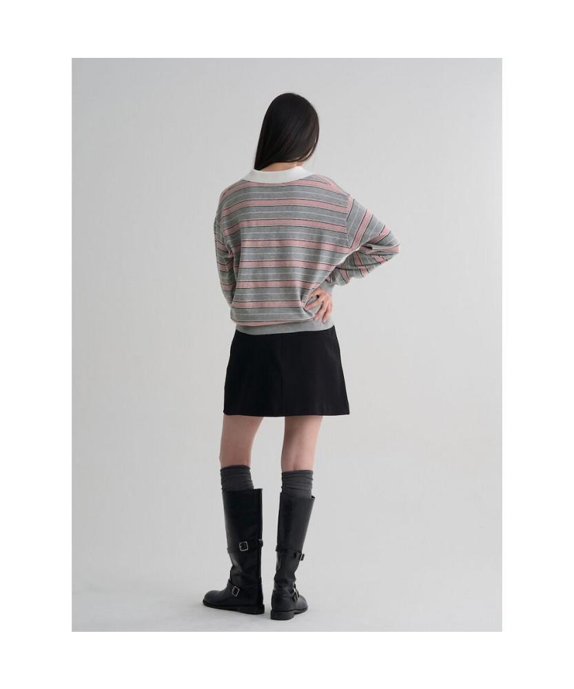 8SECONDS Collared Neck Striped Pullover Light Pink