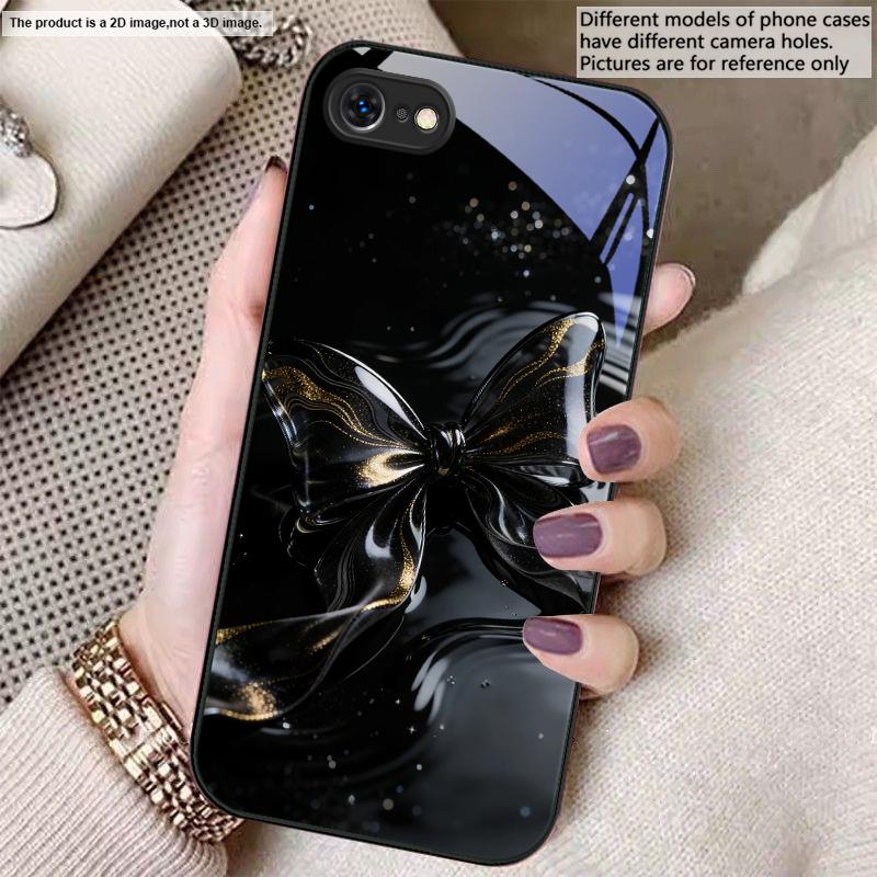 Прозрачный хрустальный бант Для iPhone 17 Air 16E 15 14 13 Plus 12 mini 17 Pro Max 11Pro XR X 16E 7 8 11 Закаленное стекло Чехол для телефона