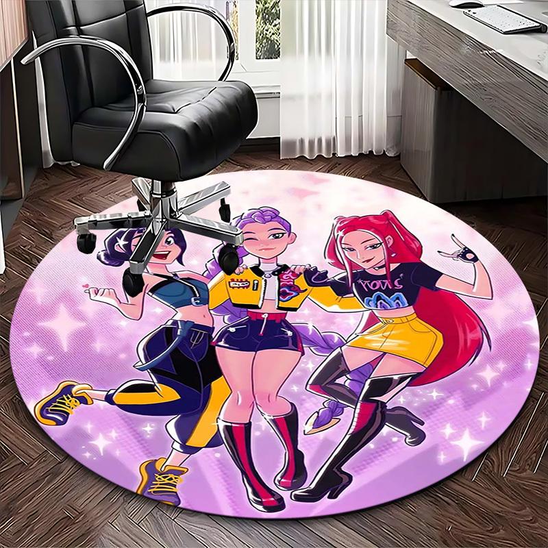 1pc Anime Design Round Carpet for Office Chair Mat, Non-Slip Rug Suitable for Home Decor, Living Room, Bedroom, Game Room - Festival Gift, Universal f