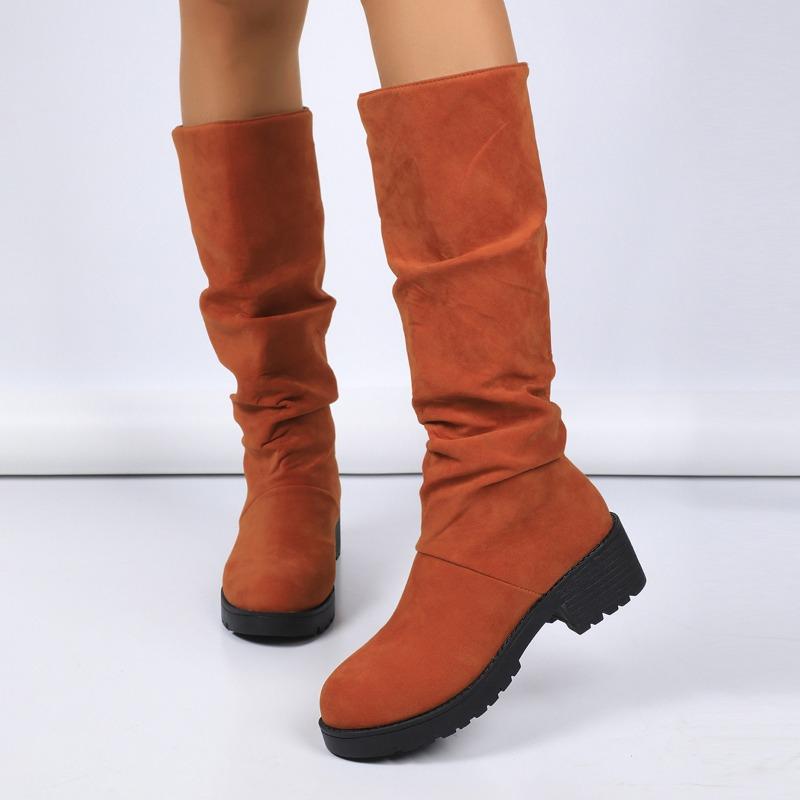 Large Size Leopard Print Suede Thick Heel Fashion Boots Women's Autumn and Winter New Fashion Versatile Wrinkled Stacking Boots