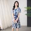 Мама лето новое платье из тутового шелка женское с коротким рукавом темперамент V-образный вырез с принтом шелковое средней длины