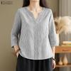 ZANZEA Женская повседневная блузка в полоску с V-образным вырезом и рукавом 3/4