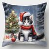 4Pcs Christmas Pillow Covers Cute Cat Santa Hat Christmas Tree Ornament Snowy Sky Gift 2D Flat Home Decor Cushion
