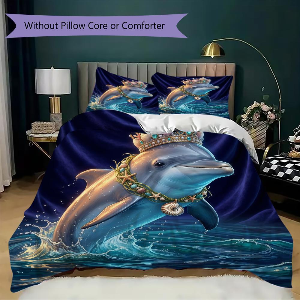Cartoon Marine Pattern Bedding uilt Set uilt Cover Pillowcase Home Decoration Birthday Gift (1 * duvet cover + 2 * pillowcase without core)