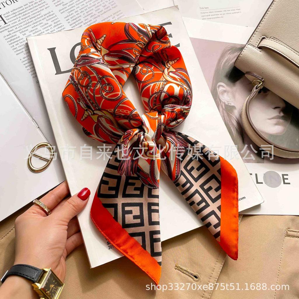 Versatile fashion floral 71 imitation silk square scarf scarf high-end polka dot neck silk scarf rhombus spring