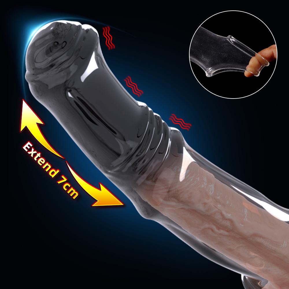 Penis Extender Sleeve Reusable Silicone Condoms Delay Ejaculation Penis Massage Erotic Toys for Men