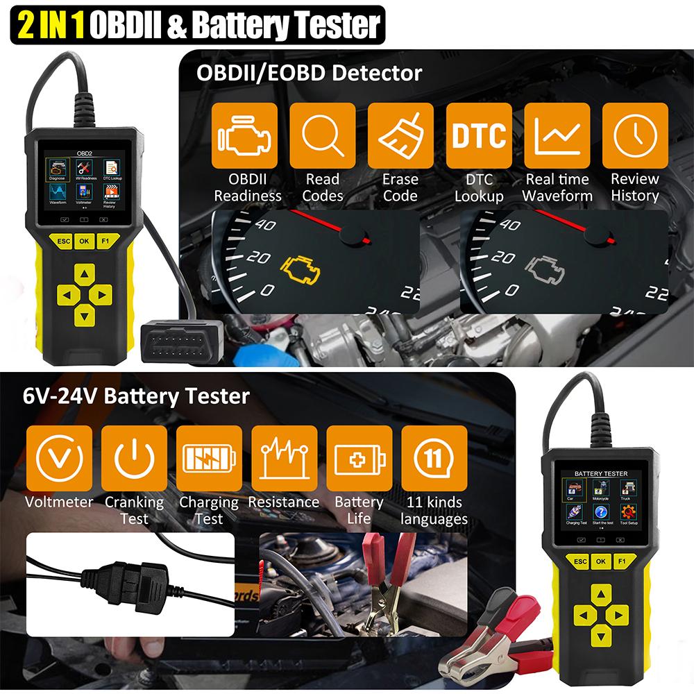 BT80 OBD2 автомобильный сканер диагностический инструмент Tnstrument 2 в 1 автомобильный тестер аккумулятора поддержка нескольких языков для 6 В 12 В 24 В транспортного средства