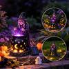 Dark Atmosphere Night Light Solar Witch Statue with Glowing Cauldron, Outdoor Halloween Garden Light, Powered Lights Resin Decorative Figurine