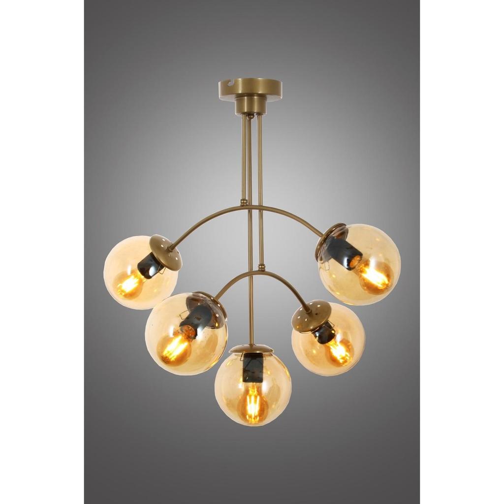 5 Pcs Antique Plafonyer Chandelier with Honey Glass