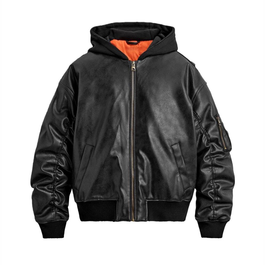 Мужская зимняя модная свободная куртка с капюшоном из искусственной кожи 8491706