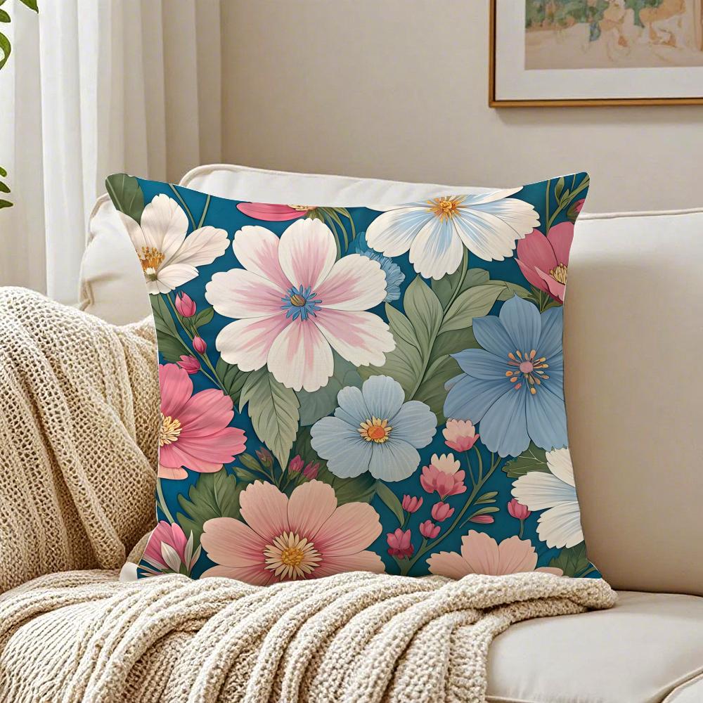 Bright And Elegant Single Printed Flowers Cushion Cover Linen Pillowcase Soft for Sofa Bed Home Room Decor