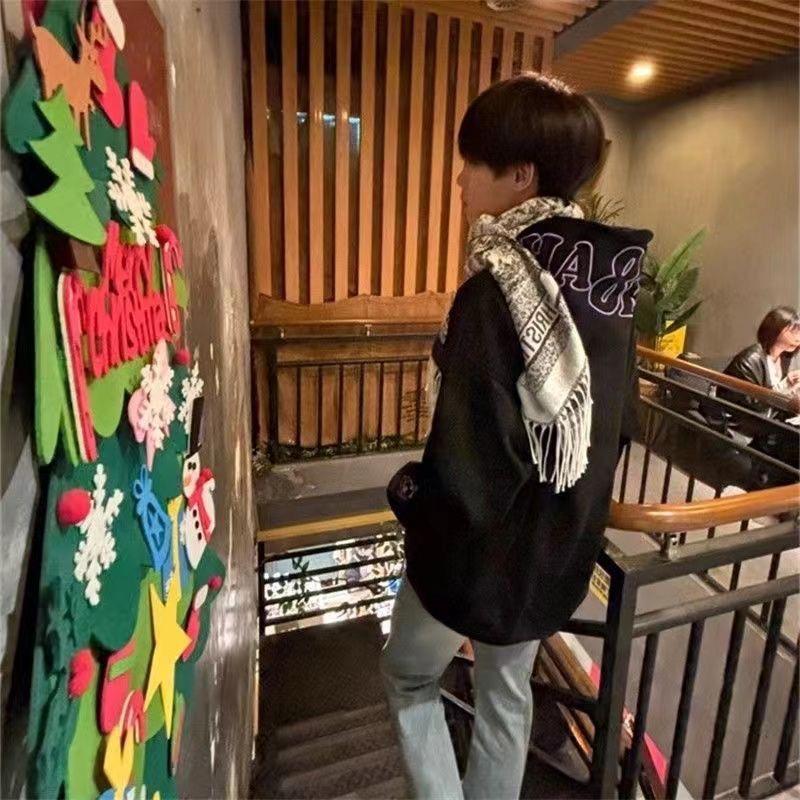 Cross-Border American Rapper Style 351-400g Flame Embroidery Men's Heavyweight Pure Cotton Hoodie