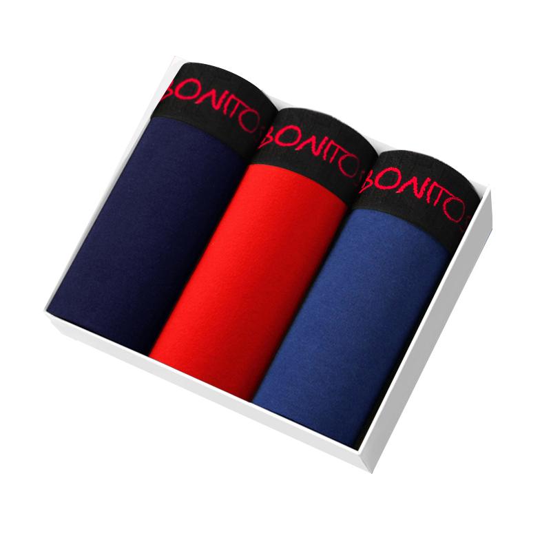 BONITOS 3 шт., хлопковые мужские боксеры, однотонные мужские трусы, сексуальный комплект мужского нижнего белья