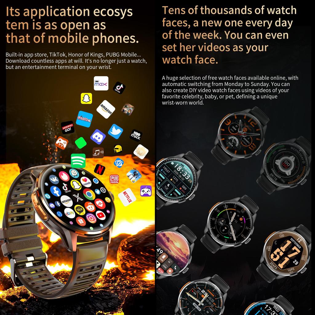 Умные часы Android с SIM-картой, сенсорный AMOLED-экран, Bluetooth-звонки, камера