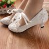 Fashion White Lace-Up Flower Wedding Bridal Shoes Design Pearl Spike Heels Pumps Women Round Toe Platform High Heels Luxury Prom Shoes
