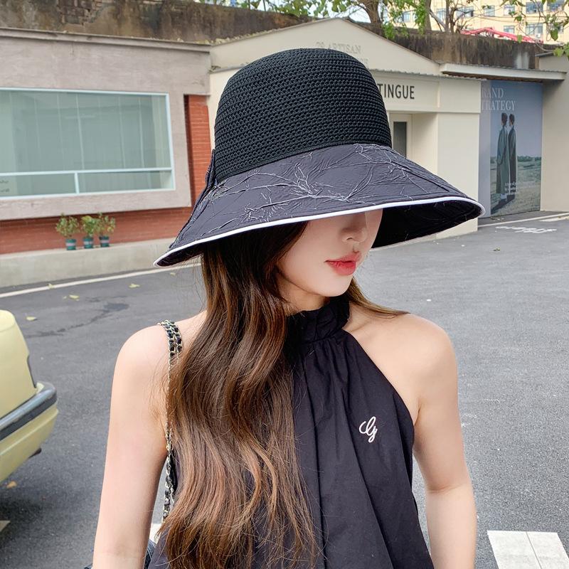 Шляпа женская летняя уличная солнцезащитная козырек дорожная шляпа-бантик с большим краем вязаная панама новая