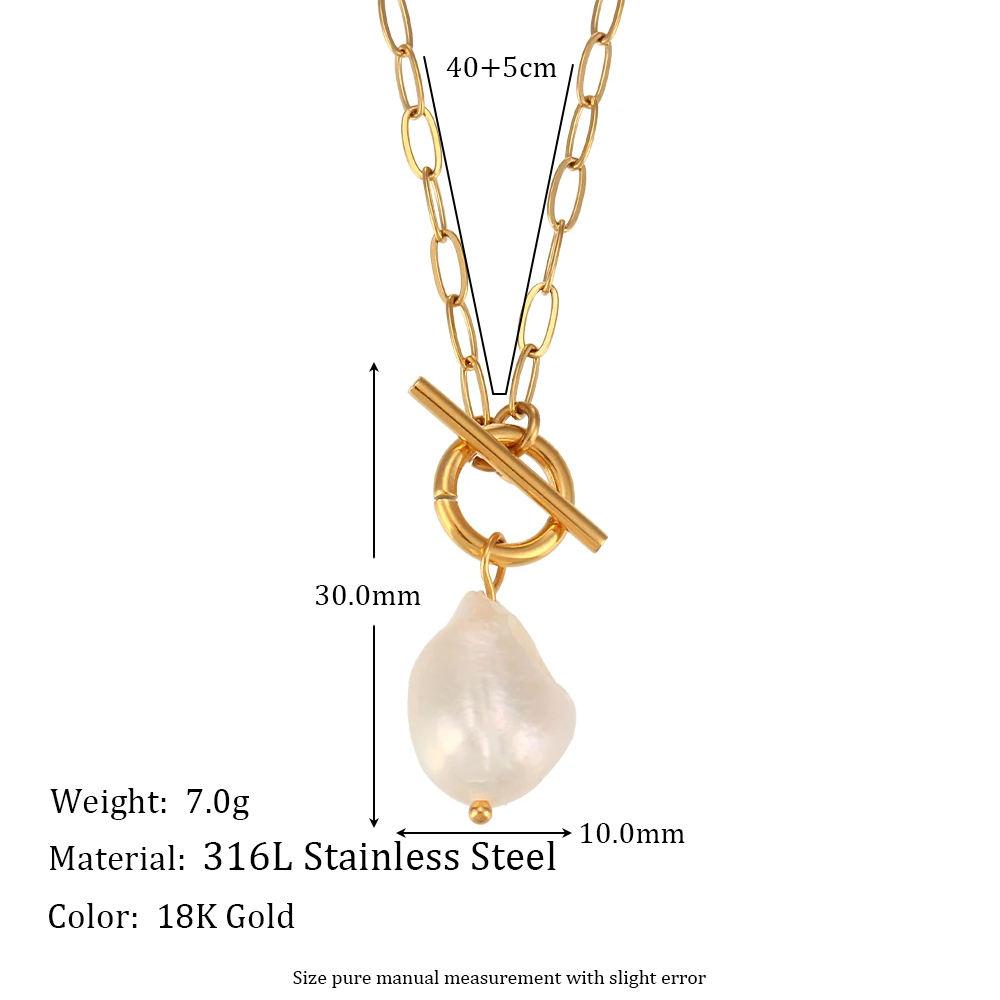Ready to Ship Elegant Natural Baroque Pearl Gold Plated Paper Clip Chain Pendant Necklace Non Tarnish Summer Jewelry