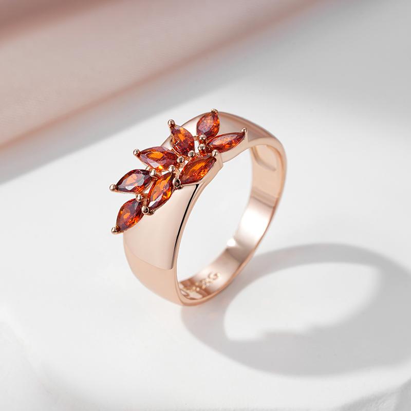 Кольцо Kinel Red Zircon для женщин, невесты, свадебное, ювелирное, розовое золото, кольцо, подарок