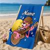 Custom Name Panther Heart In Space Adventure Microfiber Beach Towel, Lightweight for Summer Travel, Swimming Pool Fan Gift