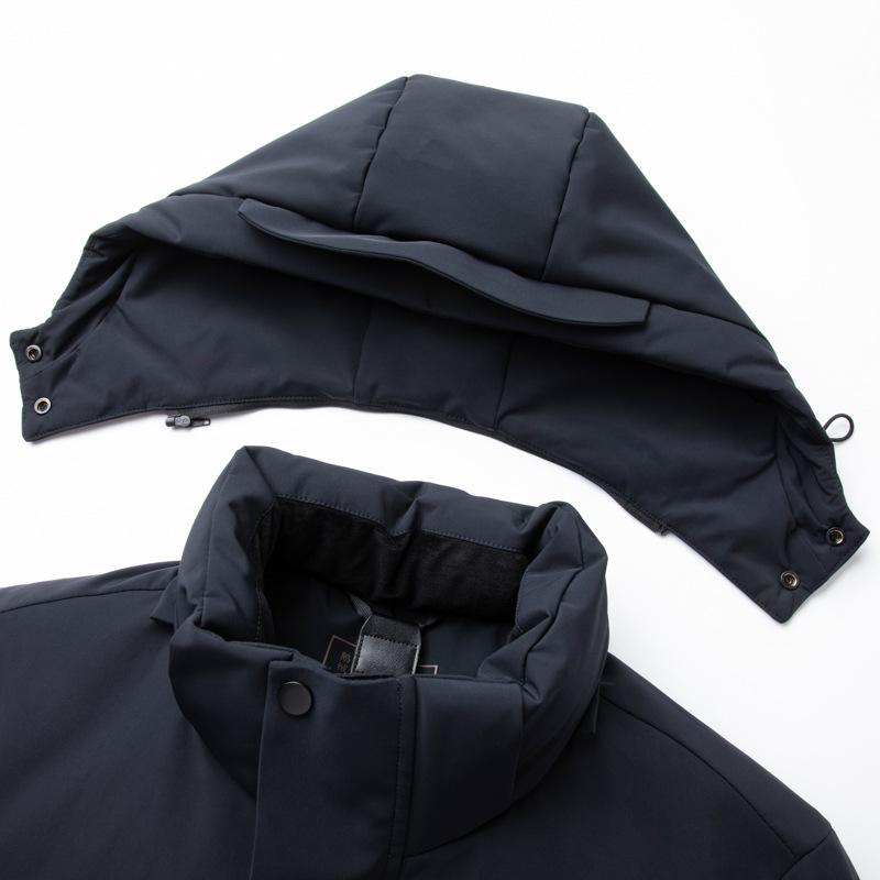Мужская куртка средней длины на гусином пуху с подкладкой из графена, съемная куртка для повседневного делового отдыха с капюшоном