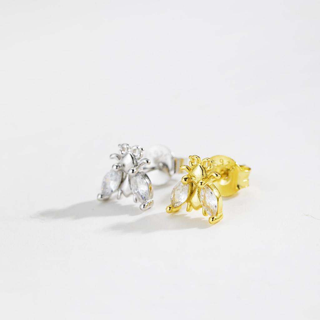 ANDYWEN 925 Sterling Silver Bee CZ Zircon Stud Earring Women Luxury Piercing Marqulse Crystal Fine Jewels