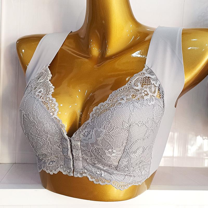 Wind Women's Lace Bra Large Size Underwear Vest Type Front Buckle Thin Cup No Steel Ring Bra