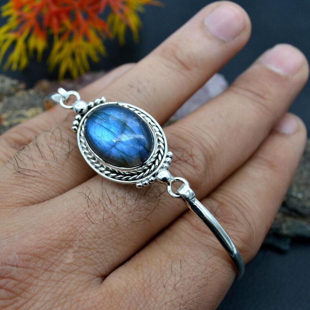 Labradorite Bangle 925 Sterling Silver Bangle Bracelet Handmade Bracelet Statement Bracelet Boho Bracelet Silver Women Bracelet Bangle