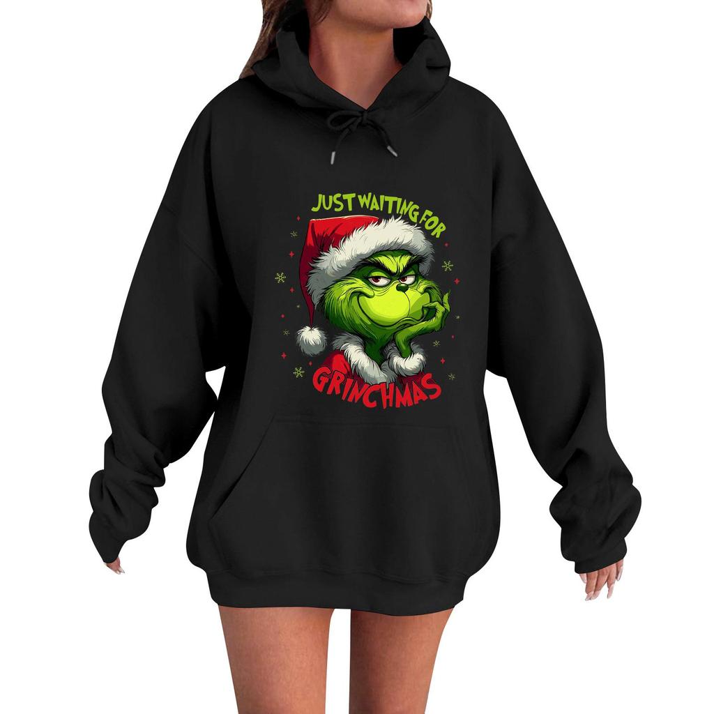 Women's Casual Comfortable Neck Hooded Long Sleeve Christmas Print Warm Sweatshirt