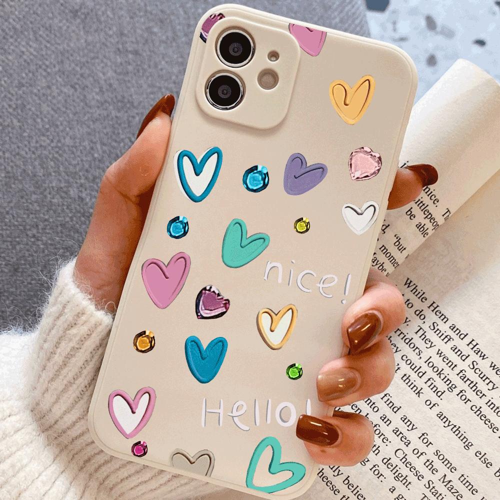 Силиконовый чехол для телефона с граффити-сердечками для IPhone 14 15 16 Plus для IPhone 13 14 15 12 11 16 Pro Max 12 Mini XS Max TPU Защитная крышка