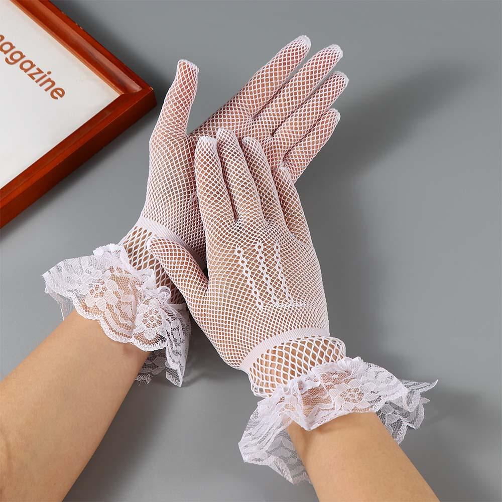 Korean Thin Sun Protection Mesh Bridal Elasticity Flower Wedding gloves Lace Mittens Hand Sleeve