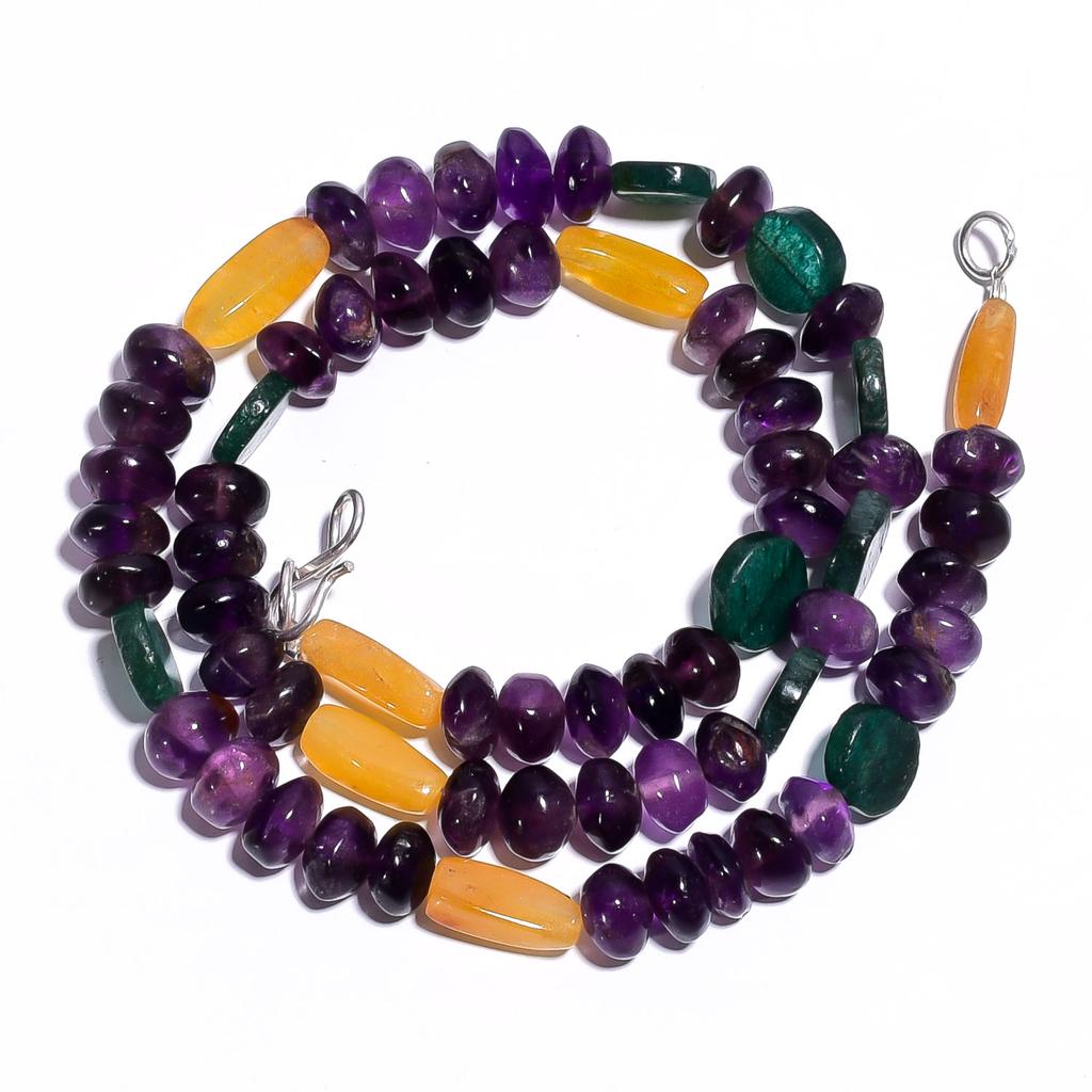 Natural Amethyst Mutli Aventurine Gemstone Smooth Beads Necklace 17" UB-4384 UB-4384