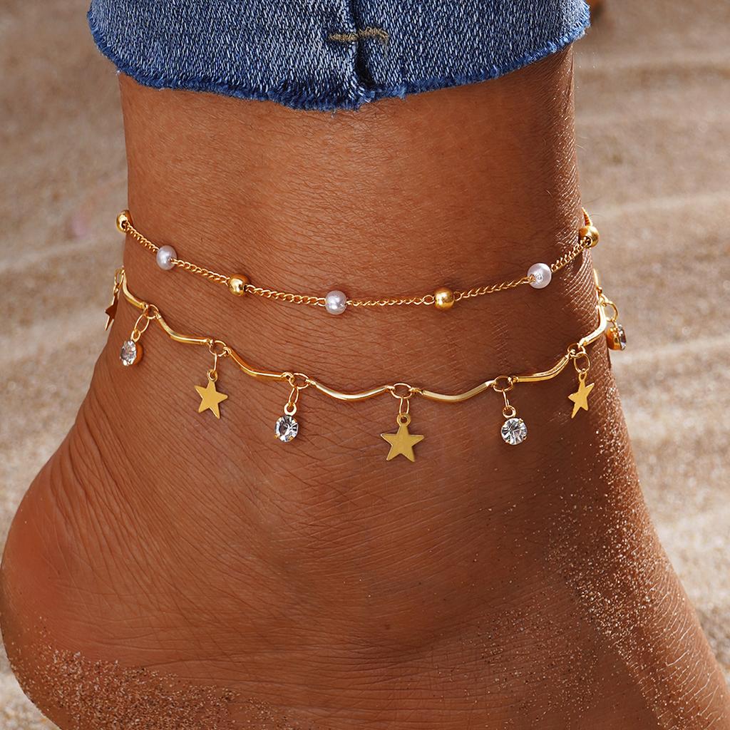 2023 Summer Butterfly Anklet Fashion Gold 5 Piece Ornament Luxury Women Sexy Beach Snake Pendant Crystal Diamond Anklet Accessory Gift Anklet Set Set