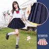 Sailor Authentic Navy Short JK High School Mini Pleated School Cultural Goldfish Knot 2 White School 3 Piece Set [SYRHSYB] Uniform, Uniform, Collar,
