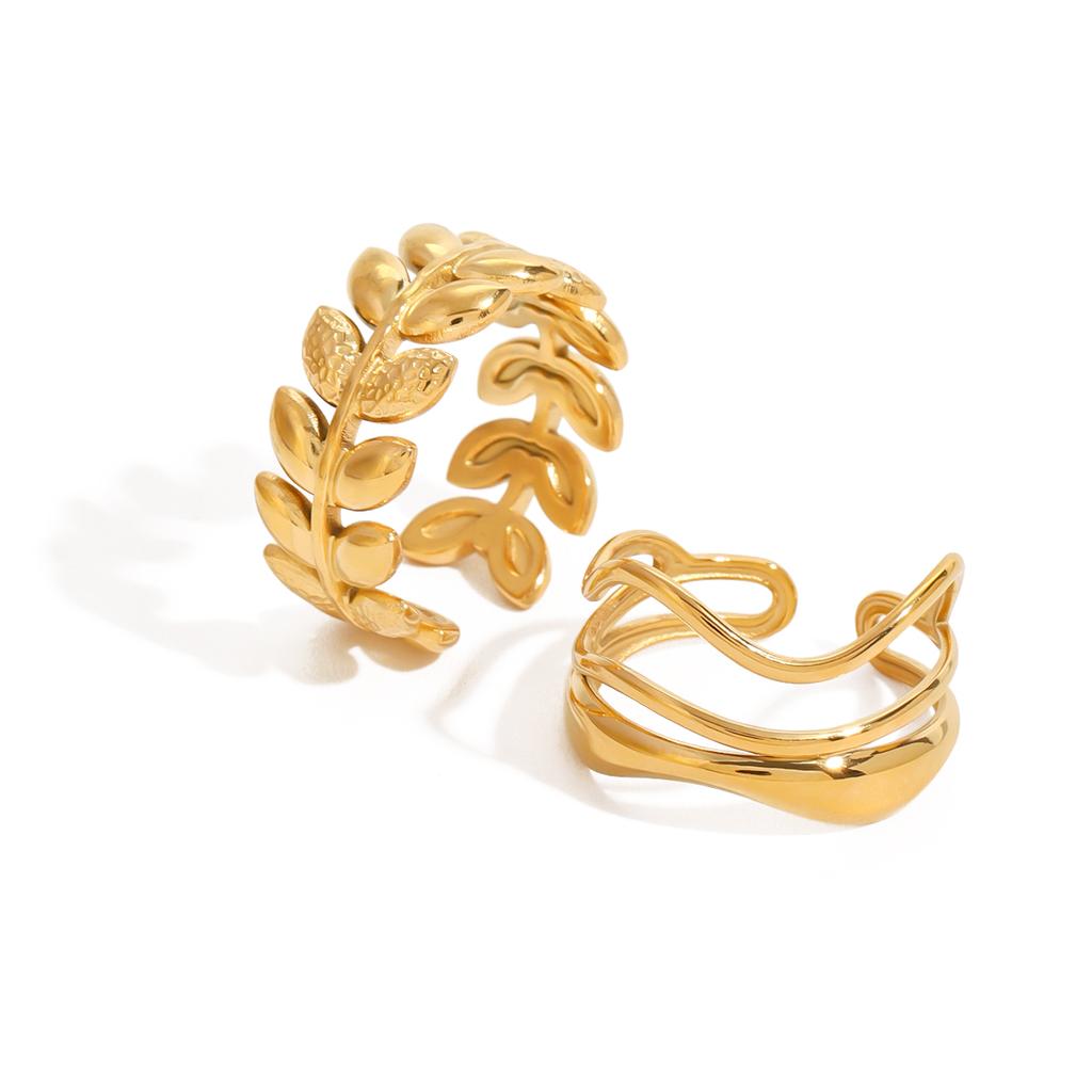Uworld Exquisite And Fashionable Leaf Texture Layered Ring 2pcs Set Minimalist Rings Gift For Her