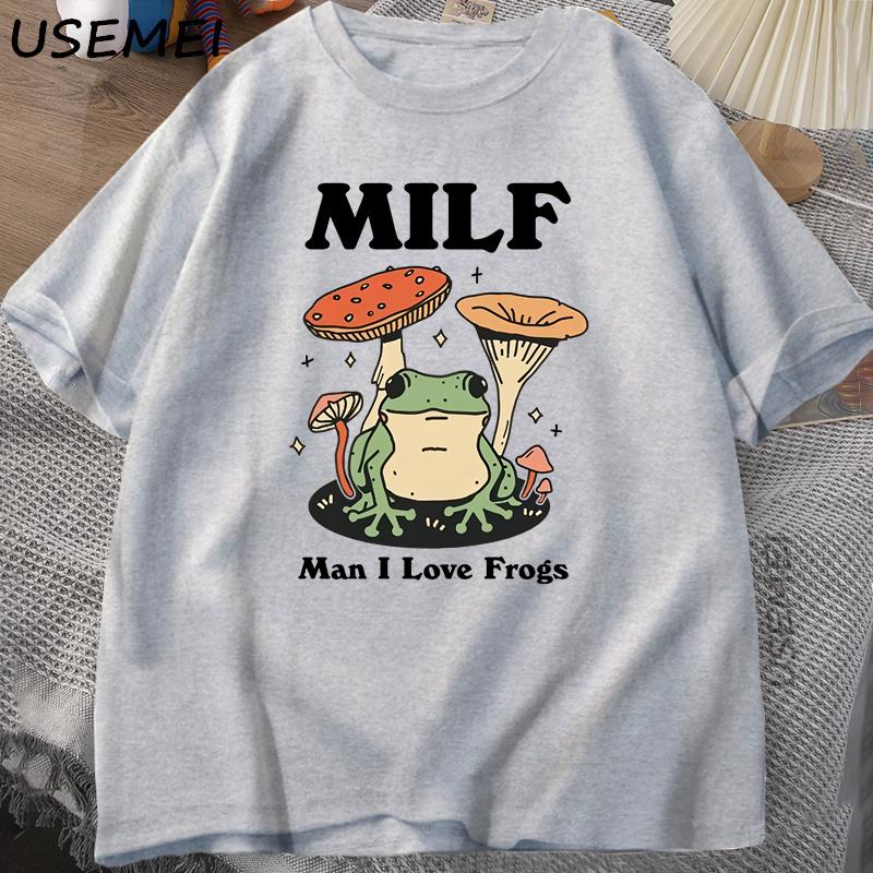 Ретро Футболка с лягушкой Смешная футболка Лягушонок MILF Футболка в стиле коттеджкор Лягушонок Футболки для любителей лягушек-жаб Мужская одежда Футболки с коротким рукавом