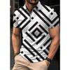 Men's Striped Printed Shirt, Short Sleeved Polo Shirt, Casual, Big, Fashionable, Summer Novelty