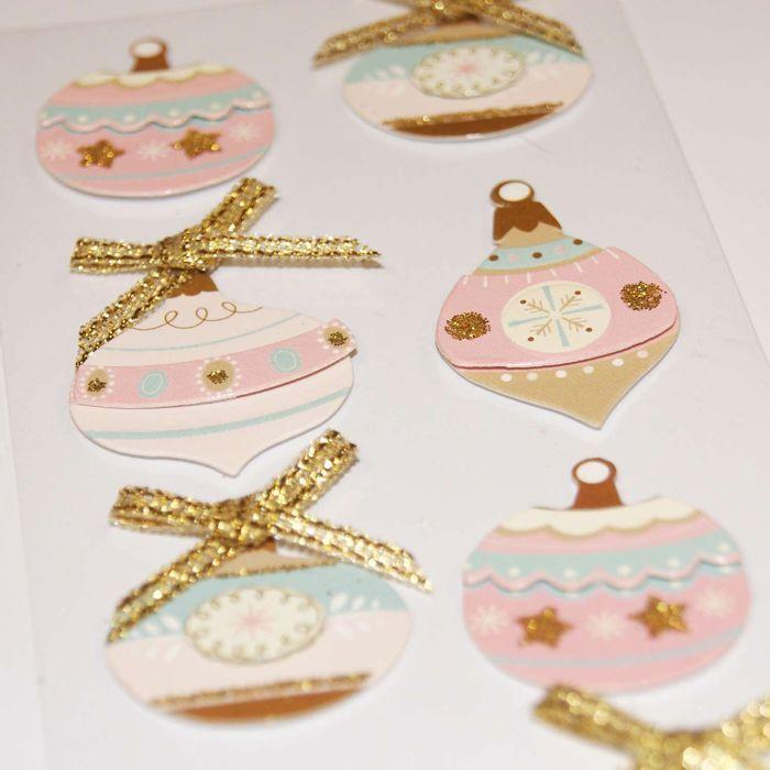 3D Stickers - Pastel Glitter Christmas Baubles