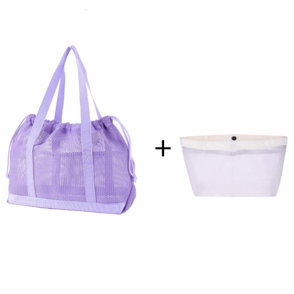 Mesh Drawstring Beach Bag Large Capacity Shopping Handbag Casual Travel Toiletry Bag