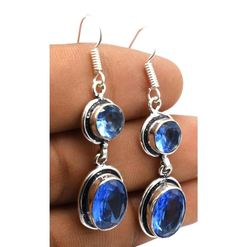 Blue Topaz Gemstone Ethnic Handmade Drop Dengle Earring Jewelry ER 142