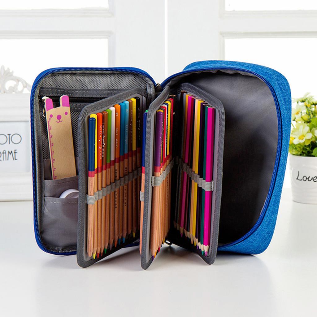 72 Holes Pencil Case Portable 4 Layers Large Capacity Zipper Marker Pen Case Art Markers Canvas Storage Bag Portable