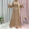 Модное мусульманское платье с длинным рукавом, однотонное, элегантное, женская скромная одежда, шнуровка, турецкий кафтан, одежда для Ид