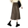 Women's Khaki A-Line Leather Skirt, Autumn/Winter 2025, High-Waisted, Mid-Length, Petite Hip-Hugging Umbrella Skirt