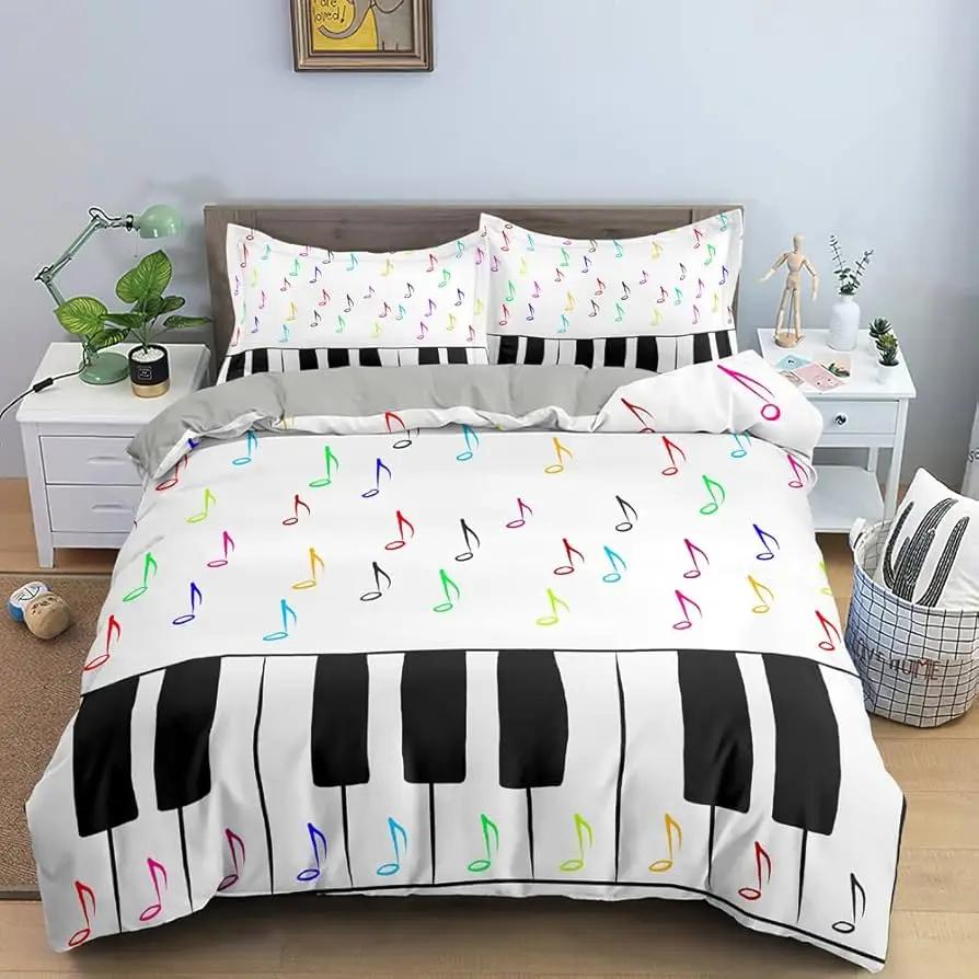 Music Notes Duvet Cover for Boys,Girls Room Decor Rock Music Themed Comforter Cover Musical Pattern Bedding Set Full Queen Size