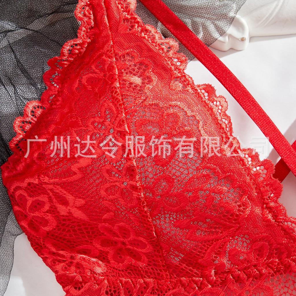 New underwear women's solid color V-neck lace splicing sex onesie